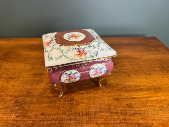 Vintage Porcelain Trinket Box, Hand-Painted