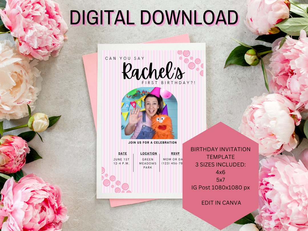 Ms. Rachel Birthday Party Invitation Template Digital File Editable ...