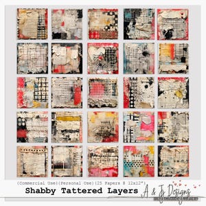 Couches minables en lambeaux, papiers vintage pour carnet de bord, supports mixtes, impressions éphémères de scrapbooking grunge