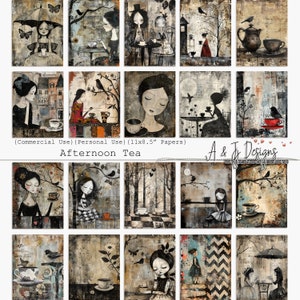 Collezione Afternoon Tea, CU, stampabile, Junk Journal, Scrapbooking, carte, fiori e foglie, kit di etichette, download digitale