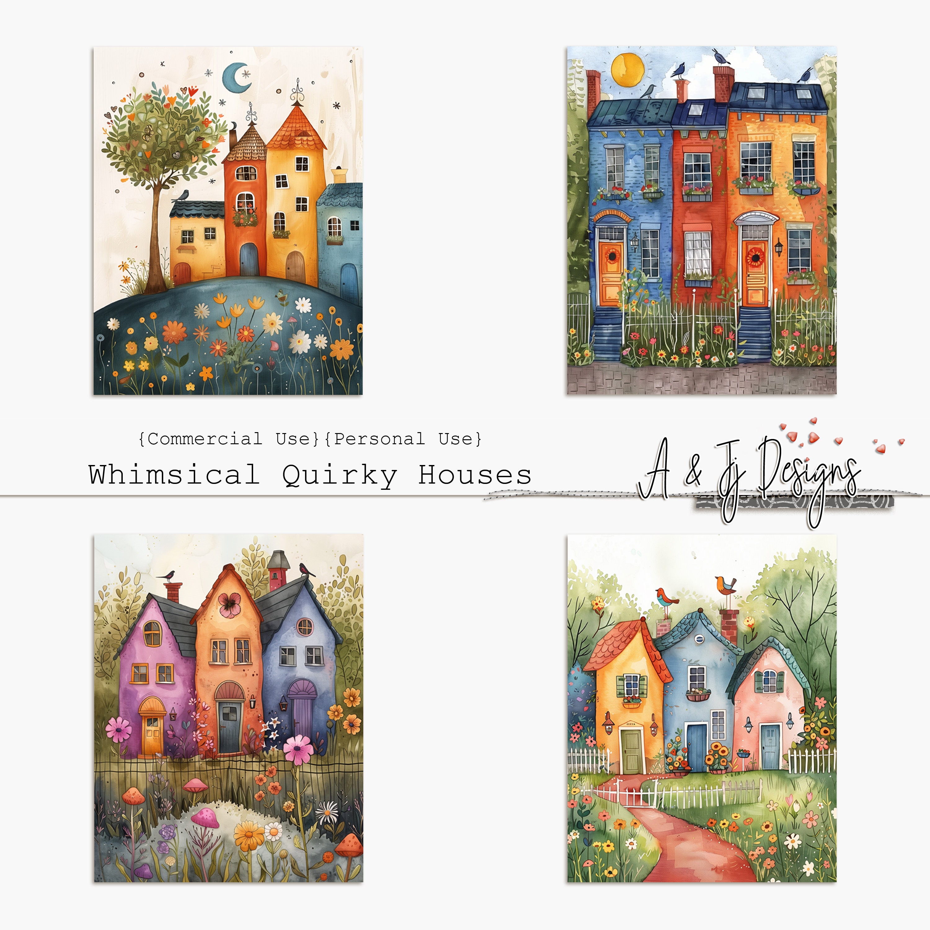 Whimsical Quirky Houses, CU, Printable, Papers, JPG, Junk Journals ...