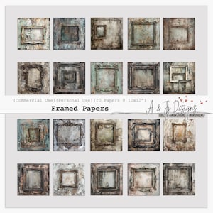 Ingelijst papier, Junk Journal Pages, Commercieel gebruik, Scrapbooking, Digitale scrapbooking, Junk Journal Ephemera, 12 x 12"