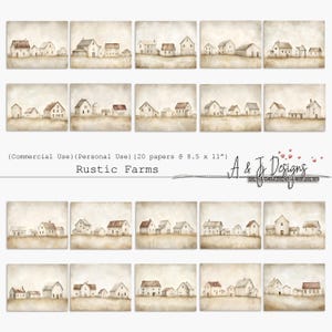 Rustic Farms, 20 Junk Journal Papers, Scrapbooking Backgrounds, Commercial Use, Printable, Collage Sheet 8.5 x 11&quot;, Instant Download