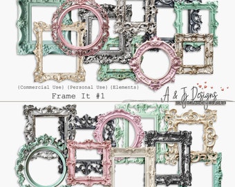 Frame It #1, Commercial Use, Elements, Clipart and Image Files, Printable, Junk Journals, Scrapbooking, Mixed Media, Digital Art Download