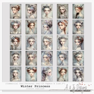 Princesa de invierno / Papeles de retrato para scrapbooking y collage / Descarga digital (28 x 21,5 cm) / Chicas de fantasía / Reinas de las nieves / Uso comercial