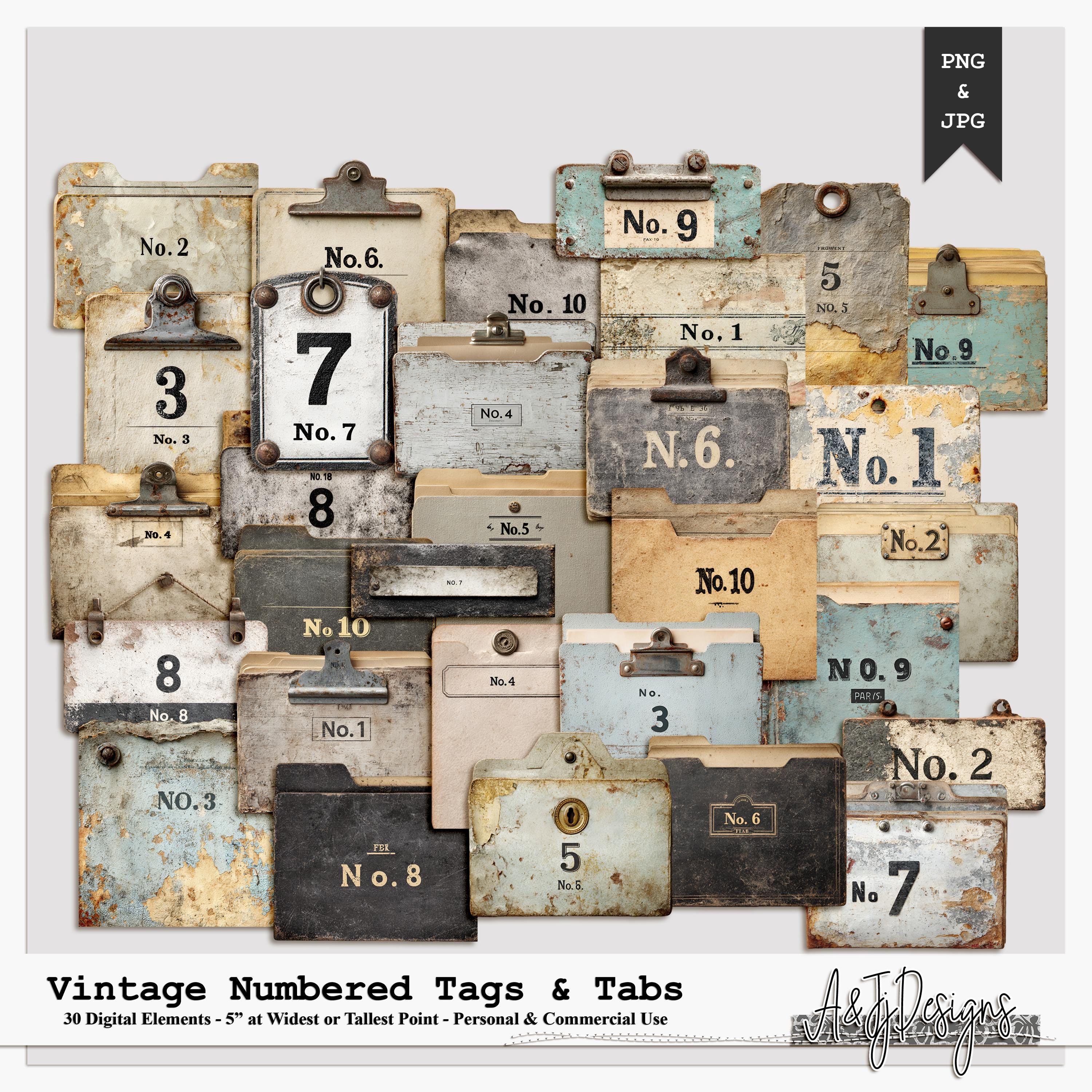 Rustic Tab Vintage Numbered Tags & Tabs | Rustic File Labels | Digital Elements ...