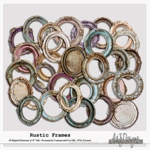 Rustic Frames | Vintage Ornate Oval & Round | Junk Journal and Scrapbooking Digital Elements | PNG Files