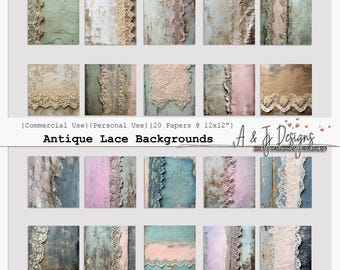 Antieke kanten achtergronden, vintage scrapbooking en junkpapier, digitale kanten achtergronden