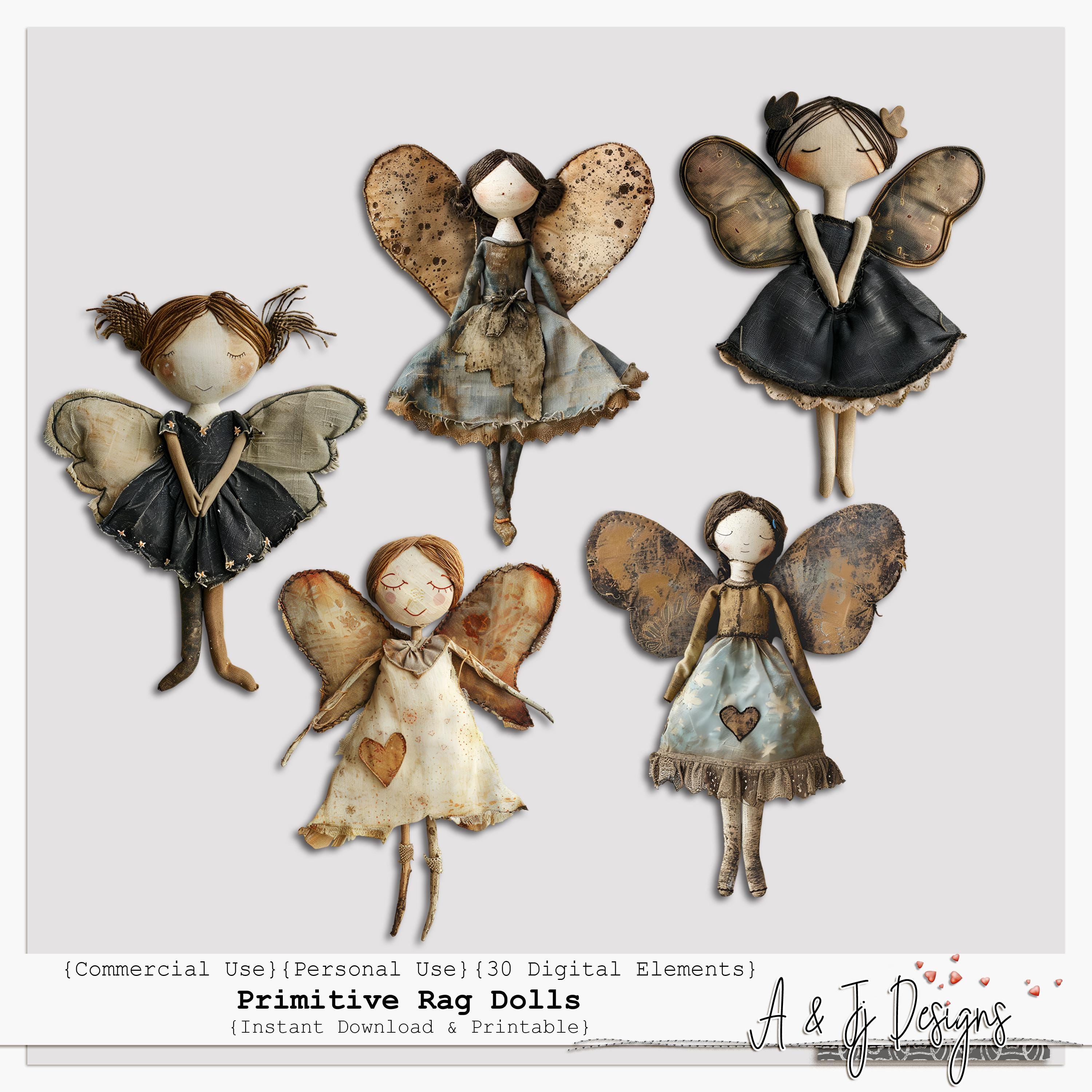 Rustic Dolls Primitive Rag Dolls | Folk Art Clip Art | Rustic Elements | for Junk ...