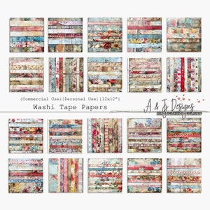 Washi Tape Papers, CU, PU, Afdrukbaar, 12x 12 Papers, Ephemera, JPG, Ongewenste tijdschriften, Scrapbooking, Kaarten, Mixed Media, Instant Download