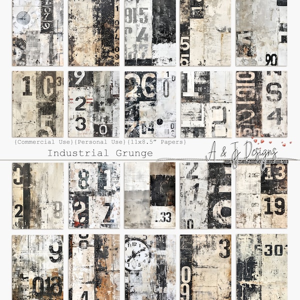 Industrial Grunge, CU, PU, Printable, Papers, Ephemera, JPG, Junk Journal, Scrapbooking, Mixed Media, 11x8.5", Digital Downloadable Art