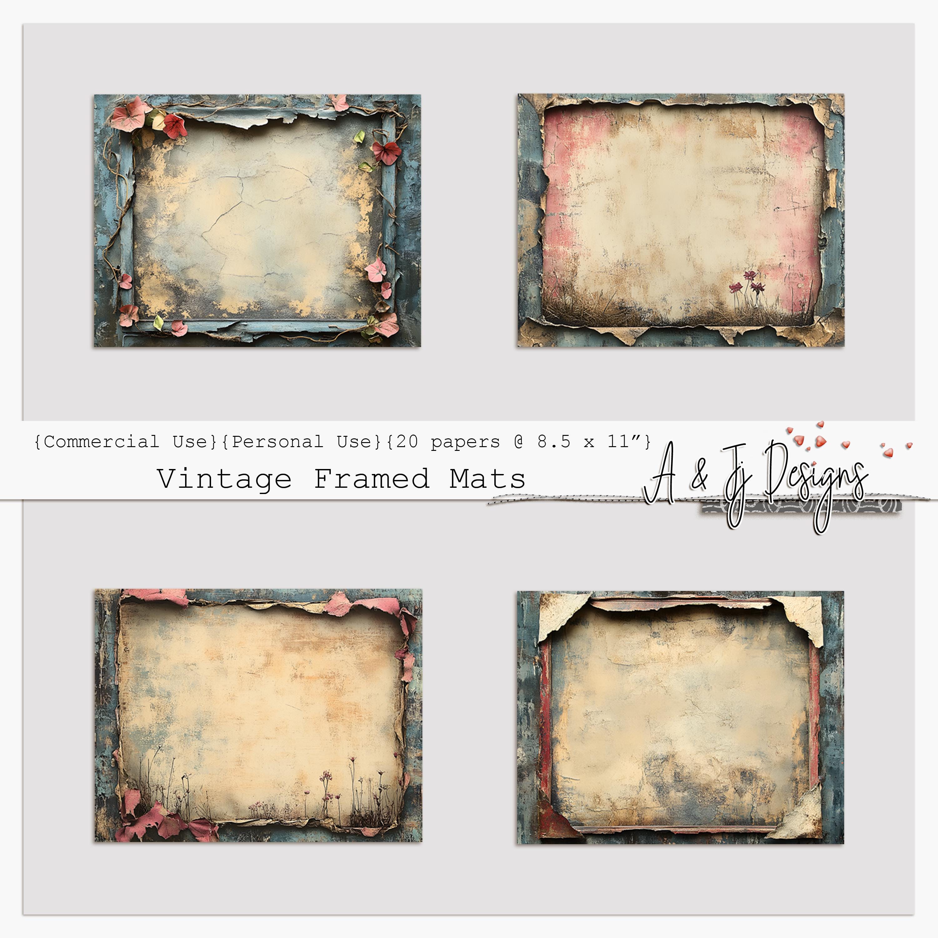 Vintage Framed Mats, Junk Journal Pages, Commercial Use, Paper ...