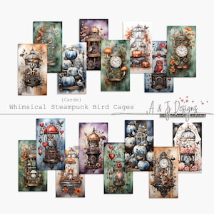 Whimsical Steampunk Bird Cages, Commercial Use, Ephemera, Junk Journals, Printables, Digital Art, Digital Download