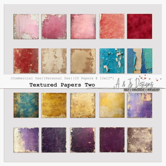 Textured Papers Two, Solid Textured and Worn Papers, Digital Scrapbooking Paper, Junk Journal Kit, 12x12" Digital Paper Pack, Commercial Use