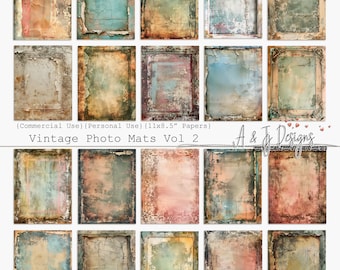 Vintage Photo Mats Vol 2, CU, JPG, Soft Palette, Printable, Ephemera, Junk Journal, Scrapbooking, Mixed Media, 11x8.5", Digital Download