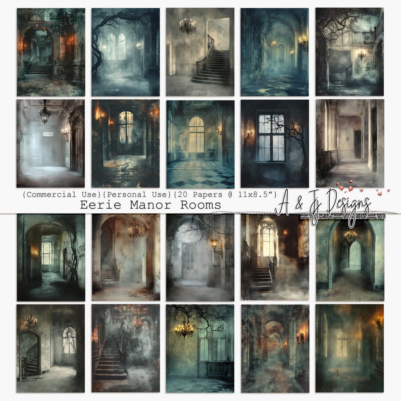 Eerie Manor Rooms, 20 Junk Journal Papers, Scrapbooking Backgrounds ...