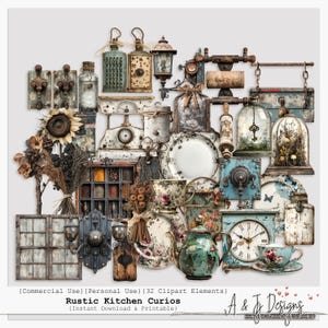 Curiosidades de Cozinha Rústica | Imagens PNG Clipart | Decoração de Casa de Fazenda | Vintage | Fundos Transparentes | Elementos de Decoração | Uso Comercial OK