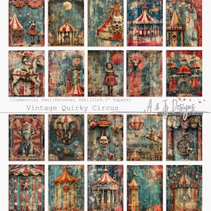 Vintage Quirky Circus, CU, PU, Printable, Papers, Ephemera, JPG, Junk Journal, Scrapbooking, Mixed Media, 11x8.5", Digital Downloadable Art