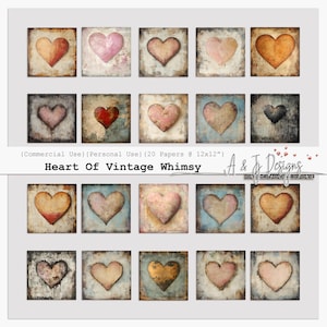 Heart Of Vintage Whimsy, Junk Journal Pages, Commercial Use, Paper Scrapbooking, Digital Scrapbooking, Junk Journal Ephemera, 12x12&quot;