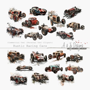Rustic Racing Cars, CU, PU, Printable, Clipart Image Files, Elements, PNG, Junk Journals, Scrapbooking, Cards, Mixed Media, Digital Download