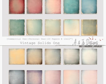 May include: Twenty digital paper backgrounds in various shades of red, pink, blue, green, yellow, and brown. The papers have a vintage, textured look. (Commercial Use) (Personal Use) (20 Papers @ 12x12") Vintage Solids One A & J Designs