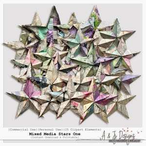 Étoiles techniques mixtes Un | Images PNG Clipart | Éléments de scrapbooking et de journal indésirable | Étoile en papier pliée | Fond transparent