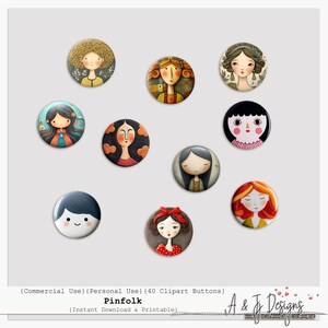 Pinfolk | Round Portrait Clipart | Printable Button-style Faces ...