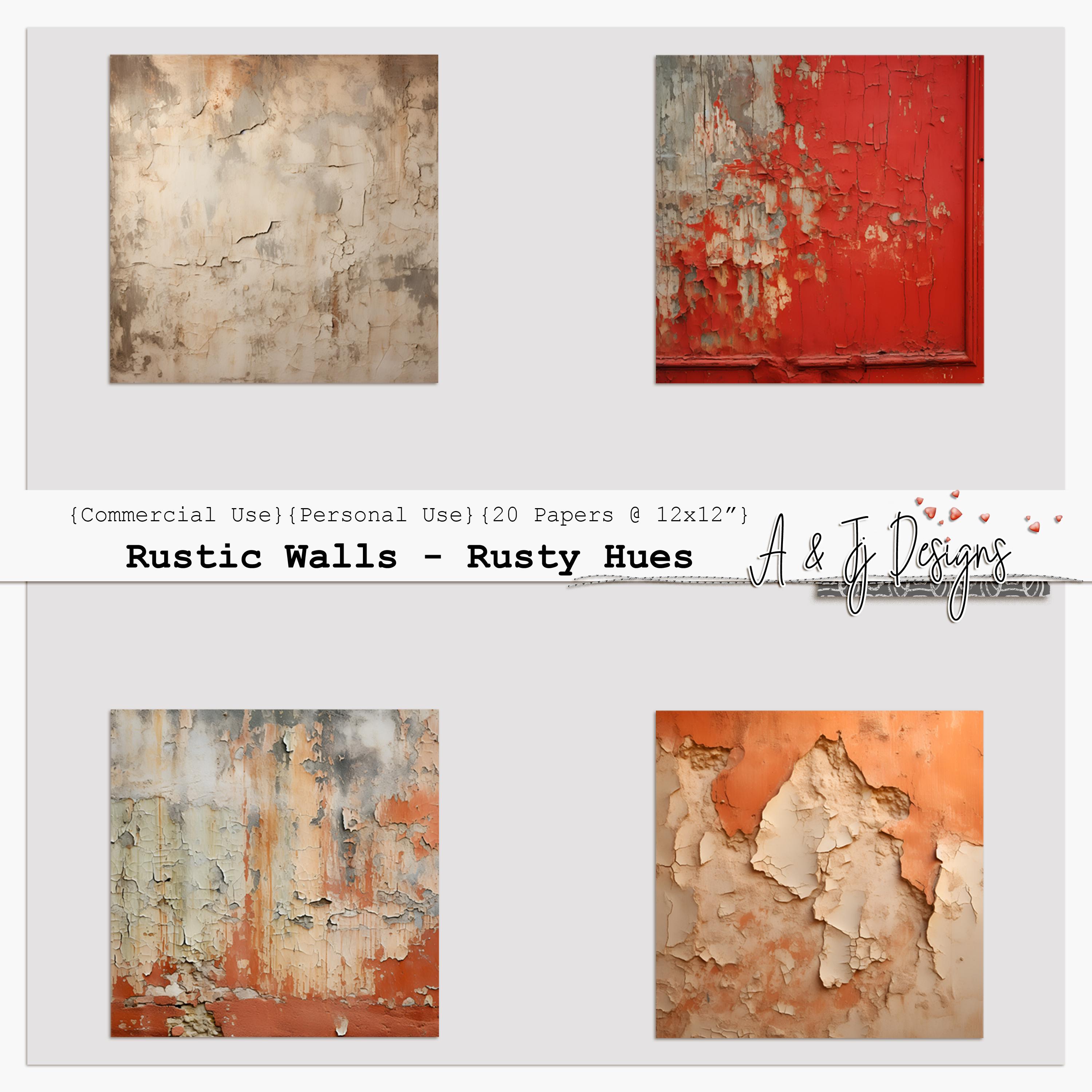 Rustic Walls - Rusty Hues, 20 Digital Rustic Wall Papers, 12x12