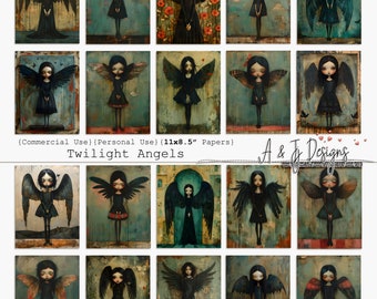 Twilight Angels Papers, CU, PU, Printable, JPG, Junk Journals, Scrapbooking, Paper Craft, Mixed Media, 11x8.5" Digital Art, Instant Download