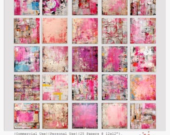 Shabby Grunge Pink, Digital Paper Pack, Vintage, Distressed and Texture, 25 @ 12x12"