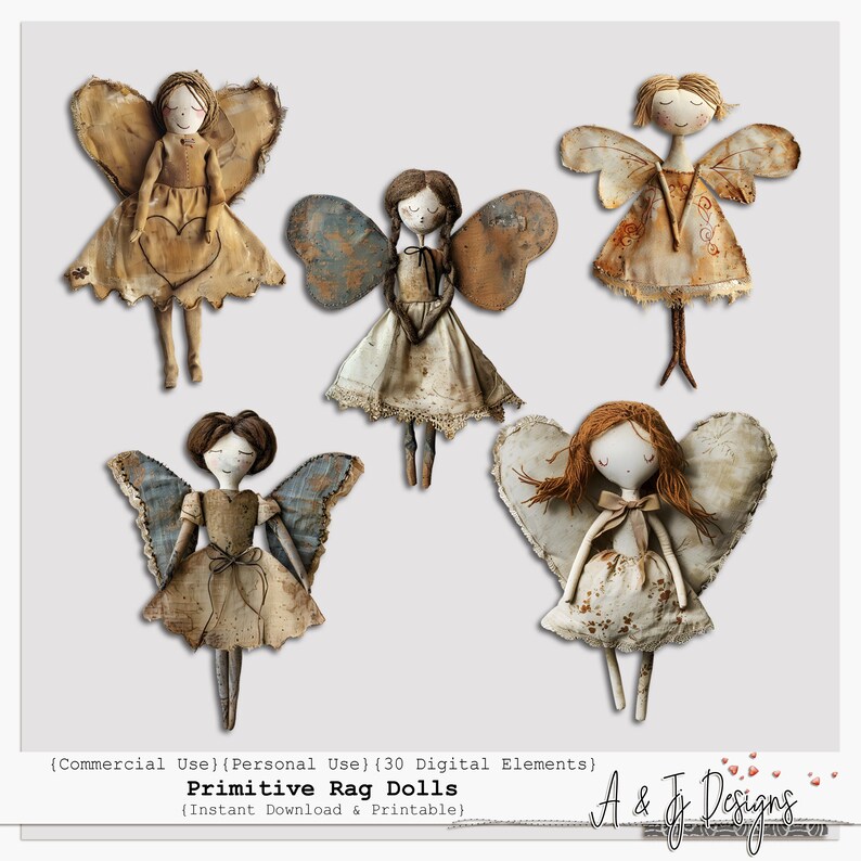 Rustic Dolls Primitive Rag Dolls | Folk Art Clip Art | Rustic Elements | for Junk ...
