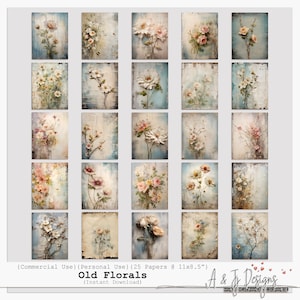 Papeles digitales florales antiguos: 25 fondos florales de estilo antiguo para diarios basura, scrapbooking y manualidades (28 x 21,5 cm)