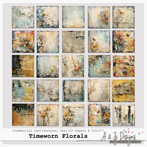 Fleurs usées par le temps, papier numérique vintage, arrière-plans shabby chic, album de scrapbooking floral vieilli, kit de journal indésirable, paquet de papier imprimable