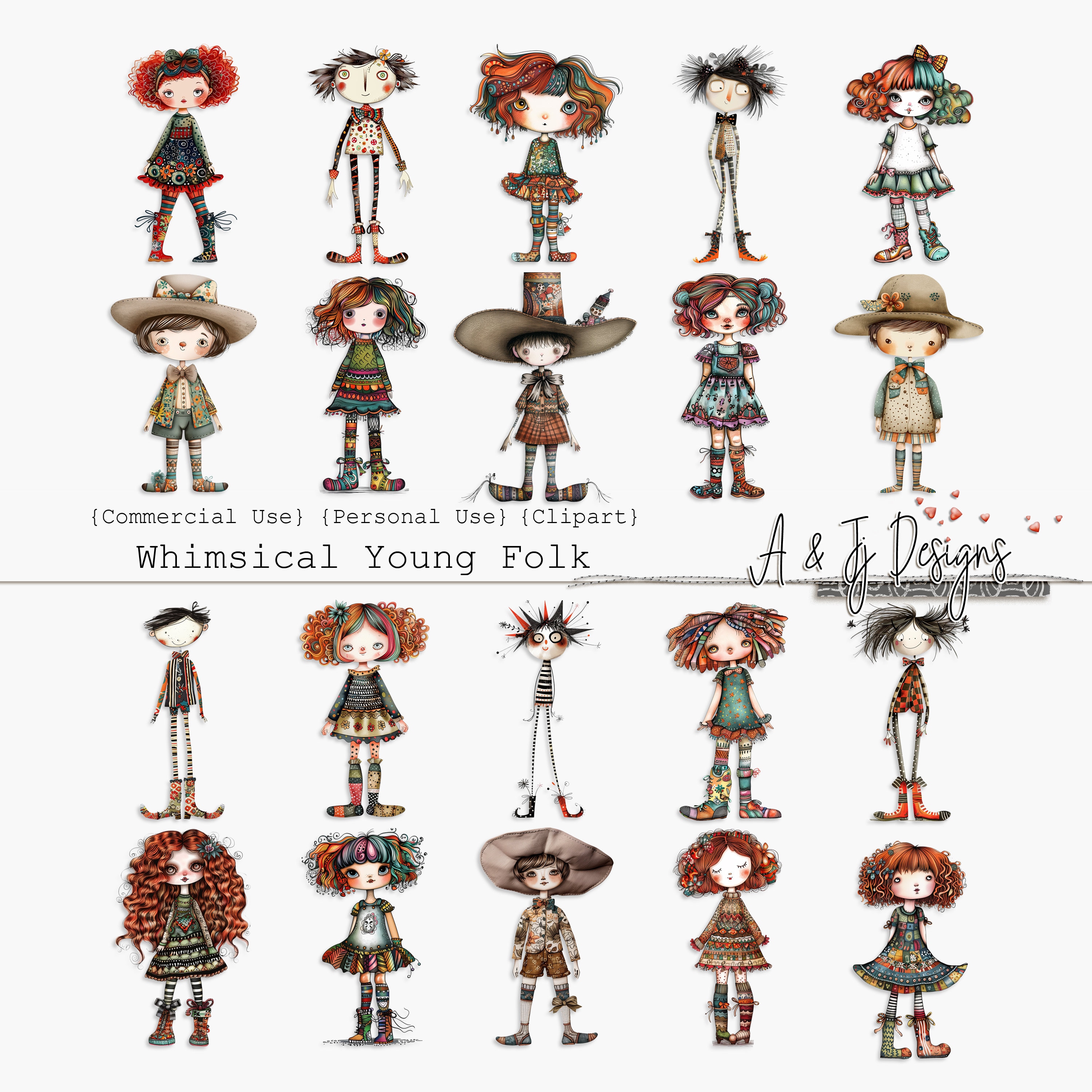Whimsical Young Folk, CU, Clipart, Ephemera, Printable, PNG Format, Junk Journals, Scrapbooking, Paper Craft, Mixed Media, Digital Download