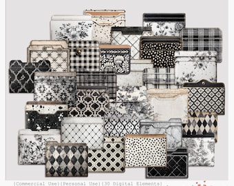 Mini File Folders: Monochrome | Graphic Paper Pockets | Junk Journal Tucks & Scrapbooking Ephemera