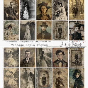 Série de photos sépia vintage deux, CU, imprimables, éphémères, format JPG, journal indésirable, scrapbooking, techniques mixtes, téléchargement numérique