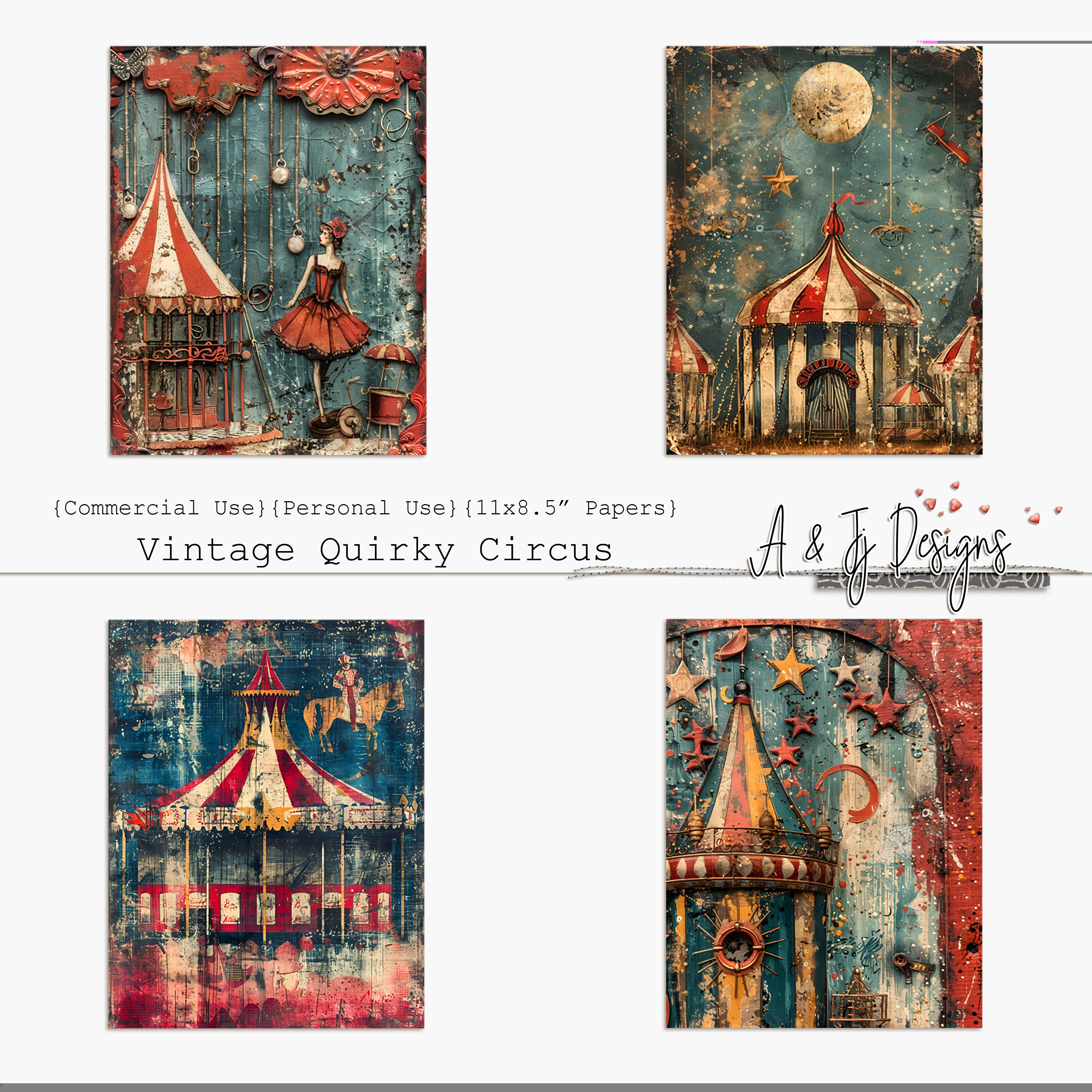 Vintage Quirky Circus, CU, PU, Printable, Papers, Ephemera, JPG, Junk ...