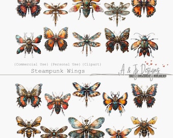 Steampunk vleugels, CU, clipart, elementen, afdrukbaar, PNG-formaat, ongewenste tijdschriften, scrapbooking, papier ambachtelijke, mixed media, digitale kunst downloaden