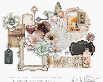 Element Essentials 1, Junk Journal Images, Commercial Use, POD, Scrapbooking, Junk Journal Ephemera, Transparent Files