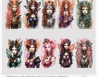 Hadas Steampunk Góticas / Clip Art Serie Dos / Uso Comercial / Diarios Basura / Efímeras / Arte Digital / Imprimible / Descarga Instantánea
