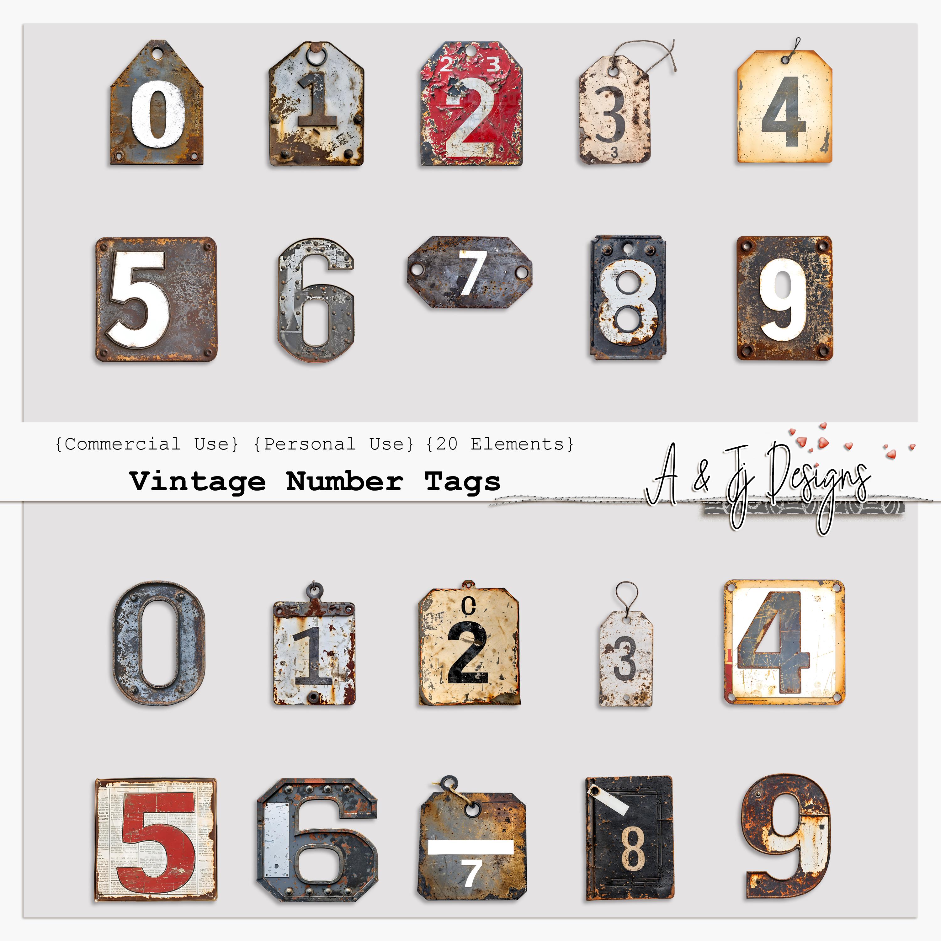 Vintage Number Tags, 2 Sets of Numbers 0-9, Junk Journals, Scrapbooking ...