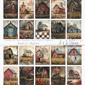 Rustieke schuren, CU, PU, Afdrukbaar, Papers, Ephemera, JPG, Junk Journal, Scrapbooking, Mixed Media, 11x8.5", Digitale download