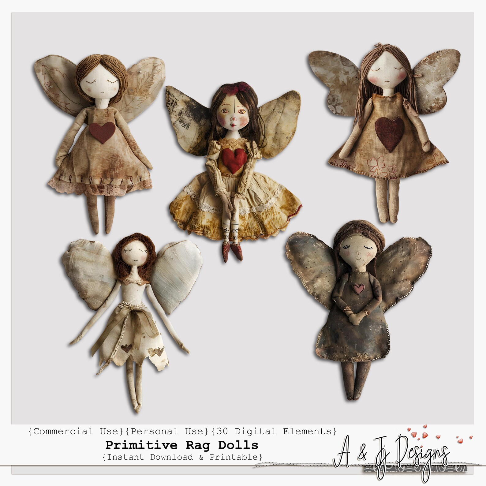 Rustic Dolls Primitive Rag Dolls | Folk Art Clip Art | Rustic Elements | for Junk ...