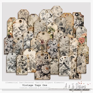 Vintage Tags One | Mixed Media Clipart | Texture Distressed Tags | Collage Style Junk Journal | Scrapbook Digital Supplies