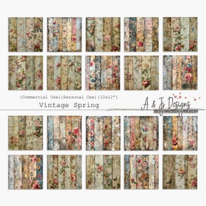 Vintage Spring,  CU, PU, Printable, 12 x 12" Papers, Elements, JPG, Junk Journals, Scrapbooking, Cards, Mixed Media, Instant Download