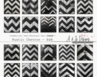 Rustic Chevron B&W Papers, Commercial Use, Printable, 12x12", Junk Journals, Scrapbooking, Paper Craft, Digital Art, Instant Download