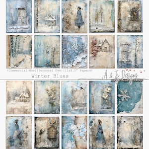 Winter Blues Papers, Uso comercial, Imprimible, 11x8.5", Diarios basura, Scrapbooking, Artesanía de papel, Arte digital, Descarga instantánea