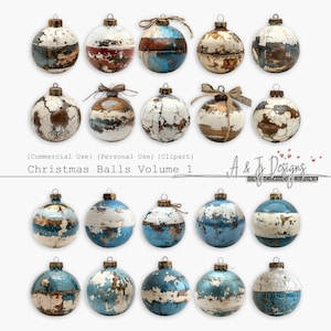 Christmas Balls Vol 1, CU, PU, Afdrukbaar, Junk Journals, Mixed media, Elementen, Clipart-afbeeldingsbestanden, Scrapbooking, Digitale download