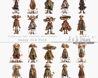 Sassy Old Folk, CU, Clipart, Ephemera, Afdrukbaar, PNG-formaat, Ongewenste tijdschriften, Scrapbooking, Papierambachten, Mixed Media, Digitale Download