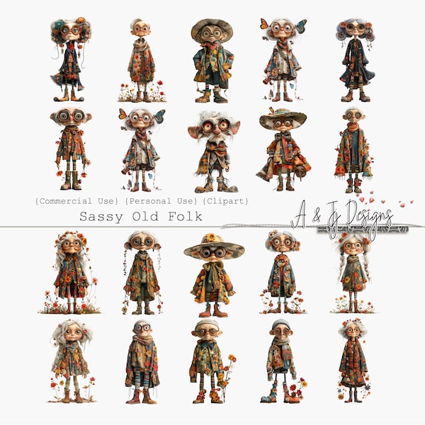 Sassy Old Folk, CU, Clipart, Ephemera, Afdrukbaar, PNG-formaat, Ongewenste tijdschriften, Scrapbooking, Papierambachten, Mixed Media, Digitale Download